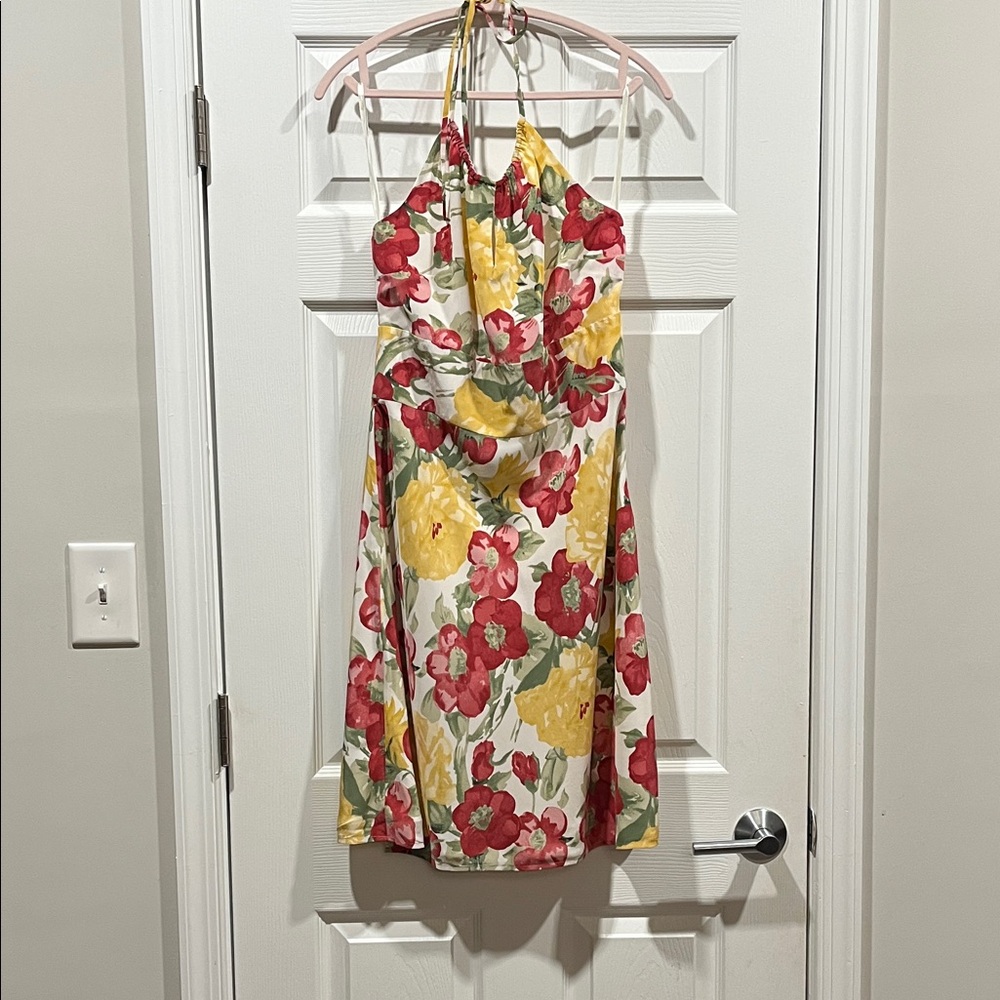 Ann Taylor /Loft Red and Yellow silk‎ floral Backless Dress Boho Summer Size 6P